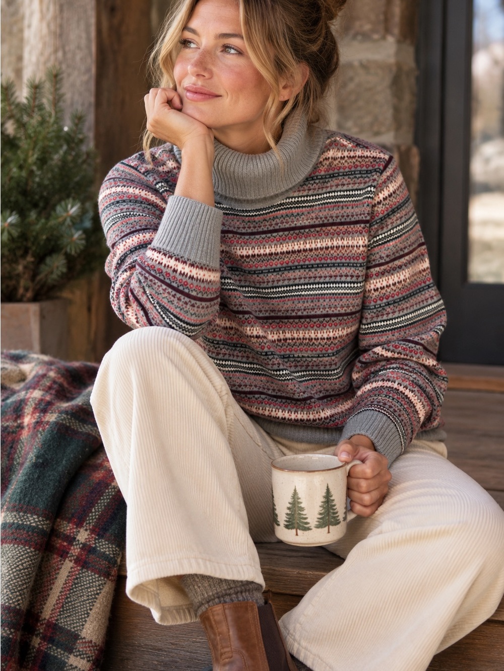L.L.Bean Cotton Cashmere Fair Isle Turtleneck Sweater – Size M